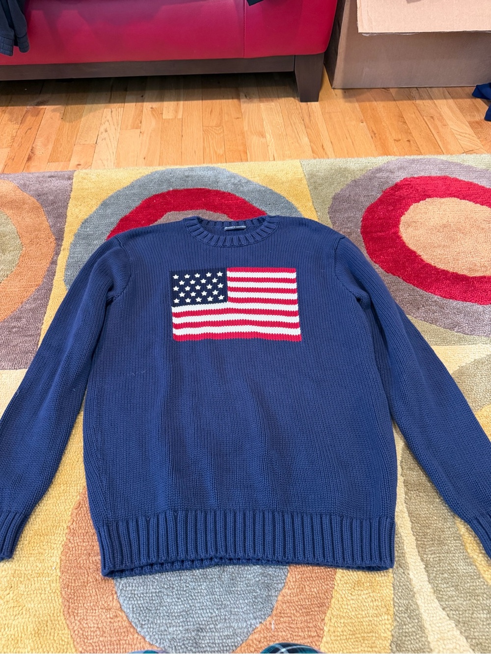 Brandy Melville Navy Blue American Flag Crewneck Sweater 100% Cotton One Size